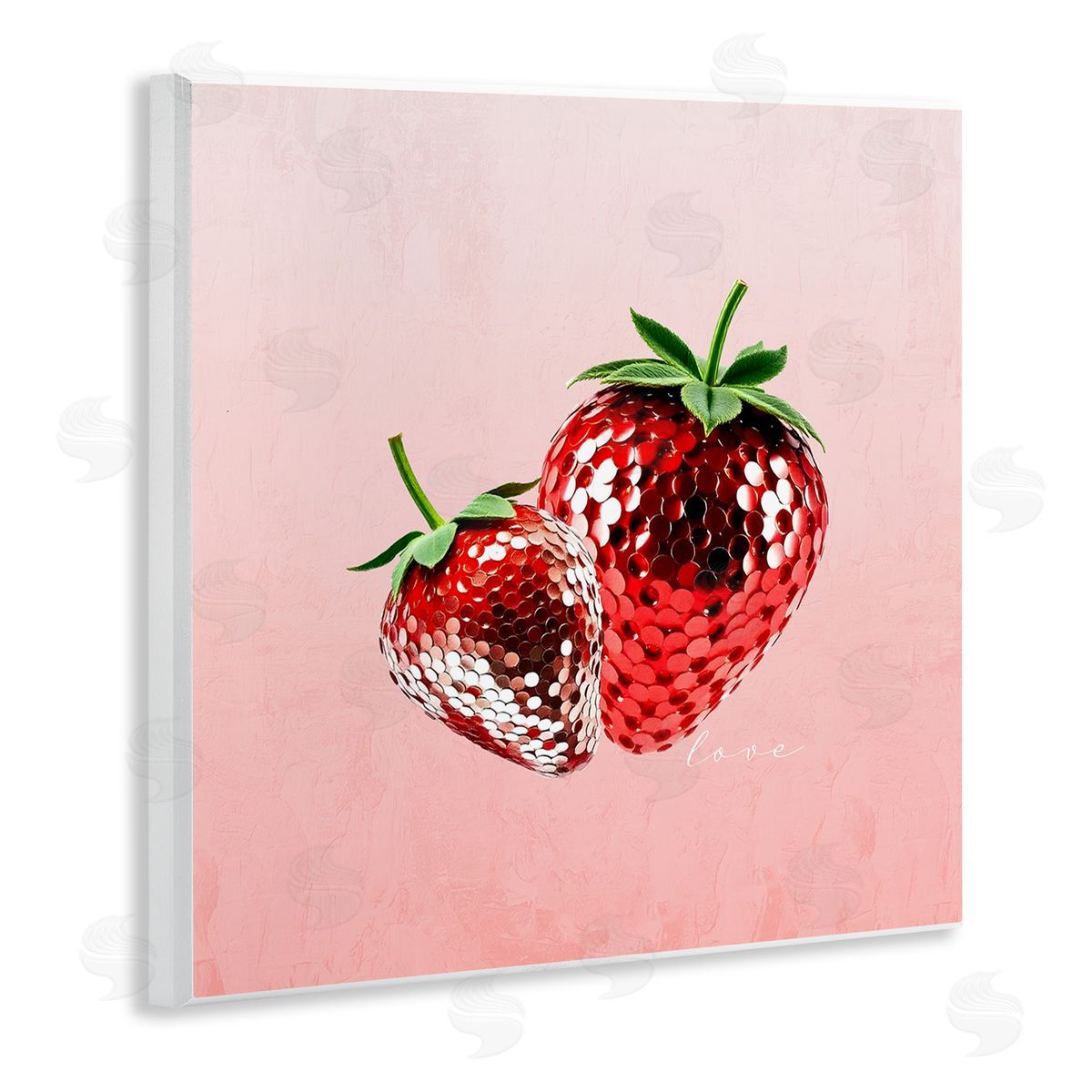 Disco Sequin Strawberries Wood Plaque Wall Art, Home Decor by Kim Allen
