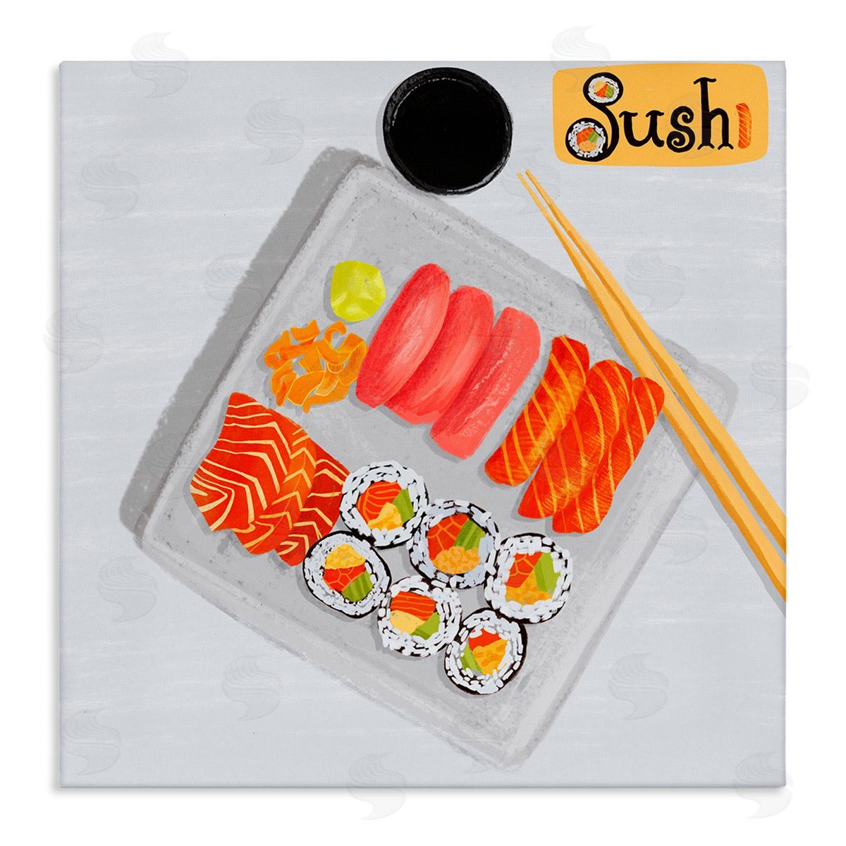 Delicious Sushi Plate Canvas Wall Art, Home Decor by Juliet Rose Philips