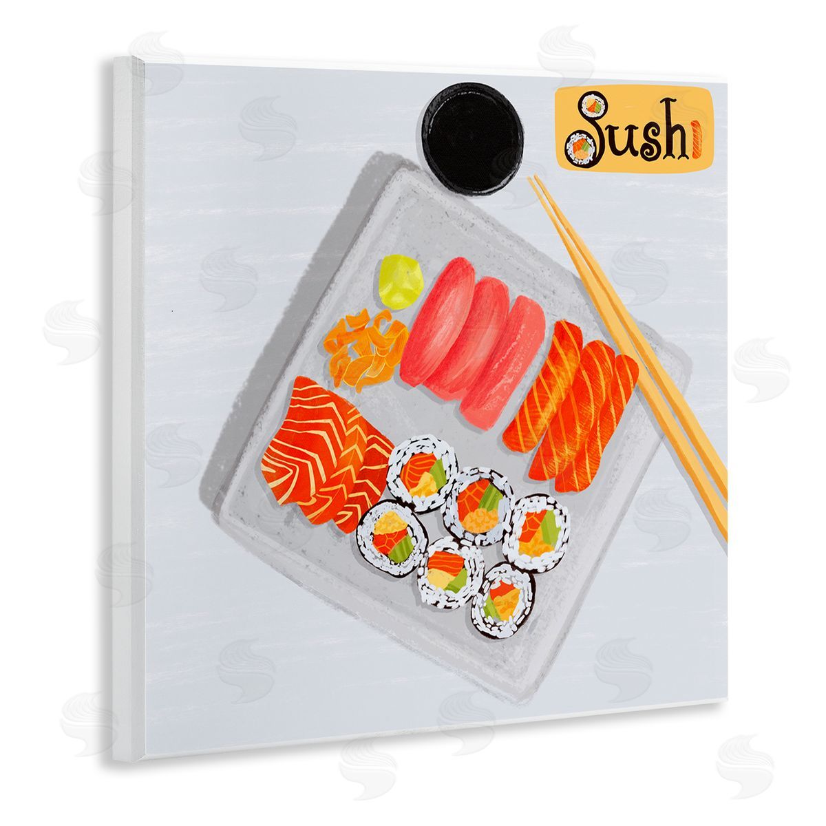 Delicious Sushi Plate Wood Plaque Wall Art, Home Decor by Juliet Rose Philips