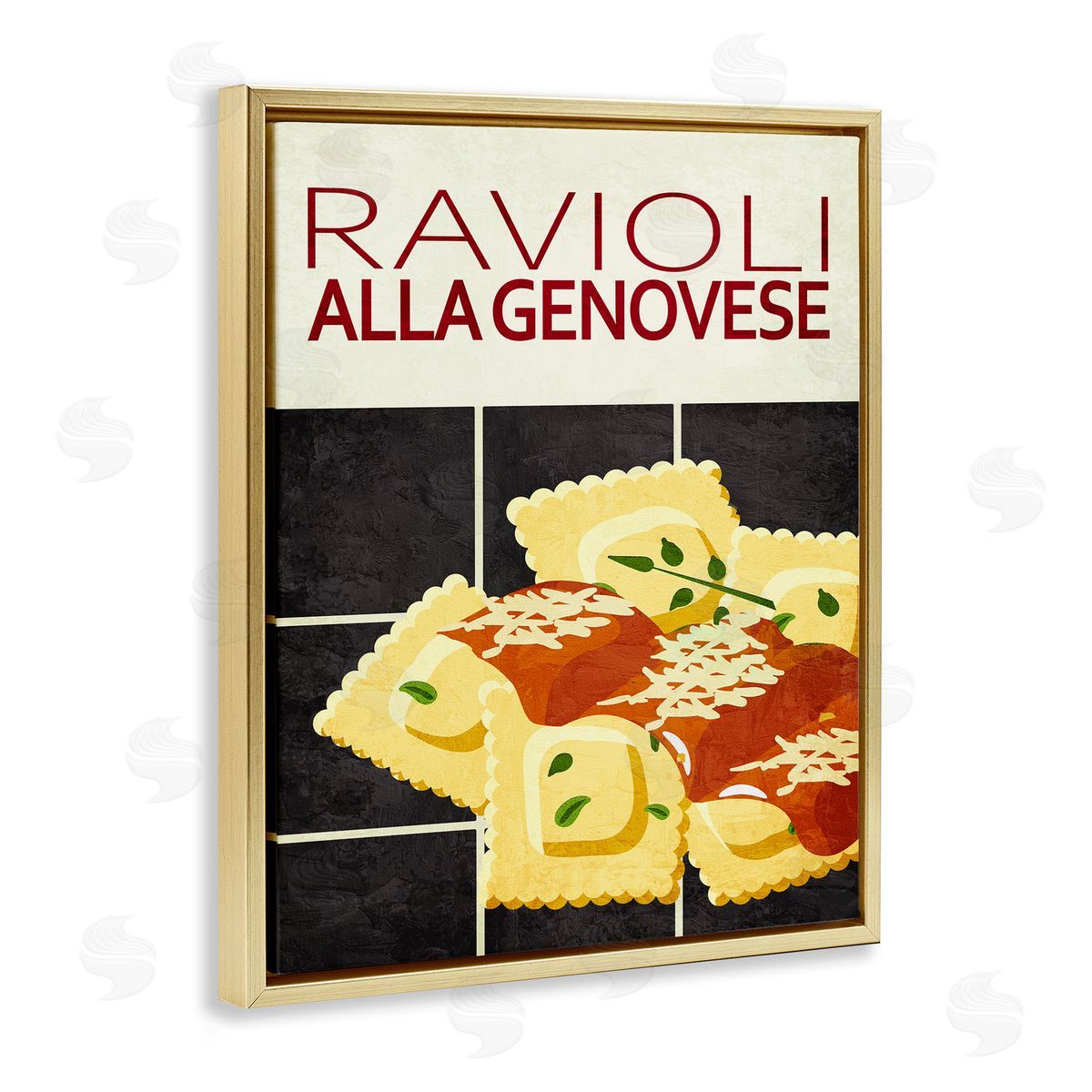 Ravioli Classic Kitchen Gold Floating Frame Canvas Wall Art, Home Decor by Kim Allen
