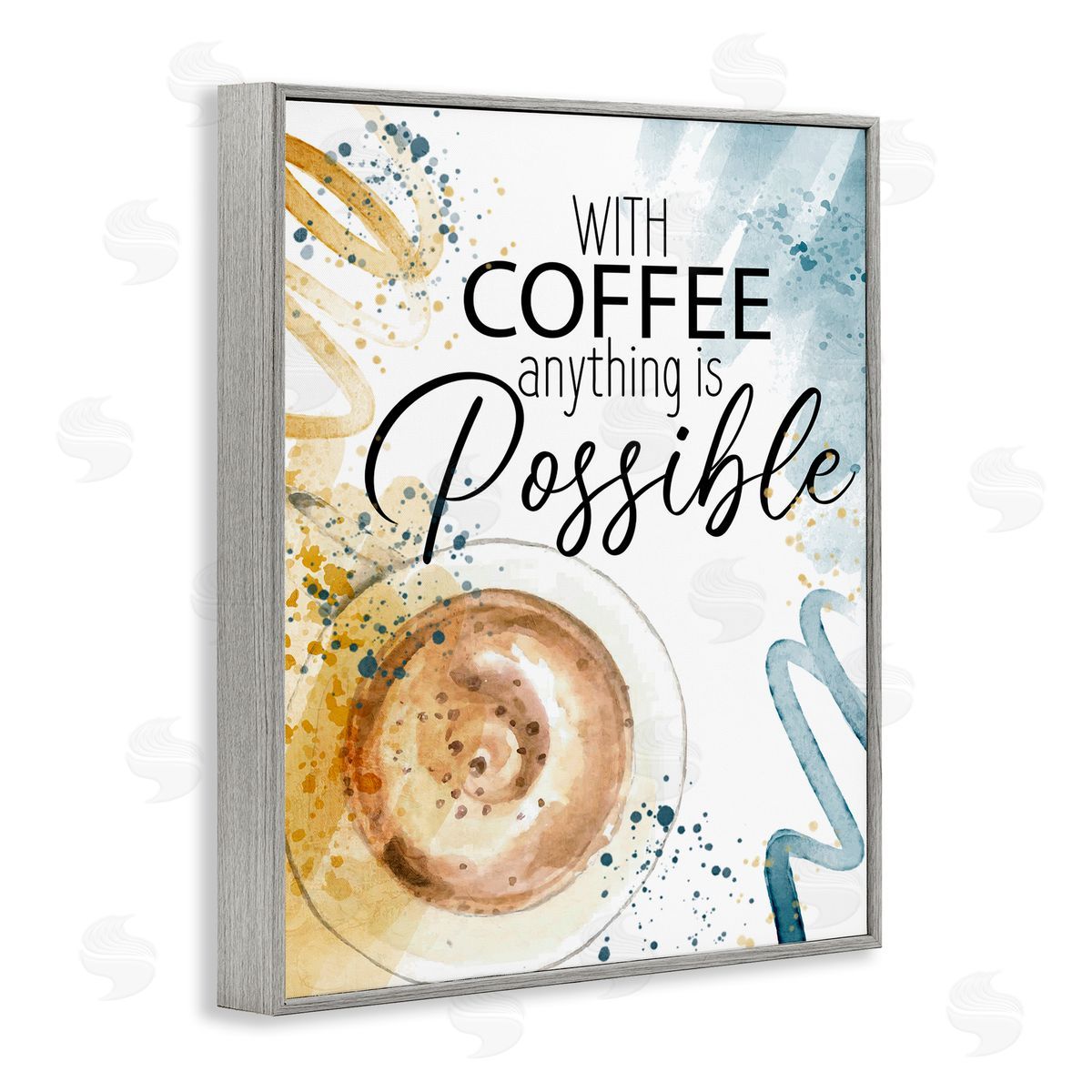 With Coffee Anything Possible Grey Frame Print Wall Art, Home Decor by Kim Allen