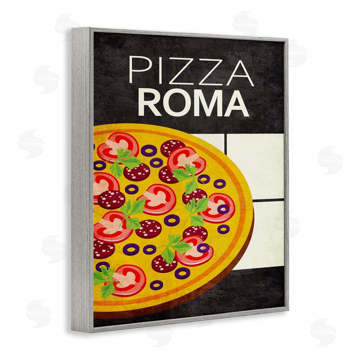Pizza Roma Classic Kitchen Grey Frame Print Wall Art, Home Decor by Kim Allen