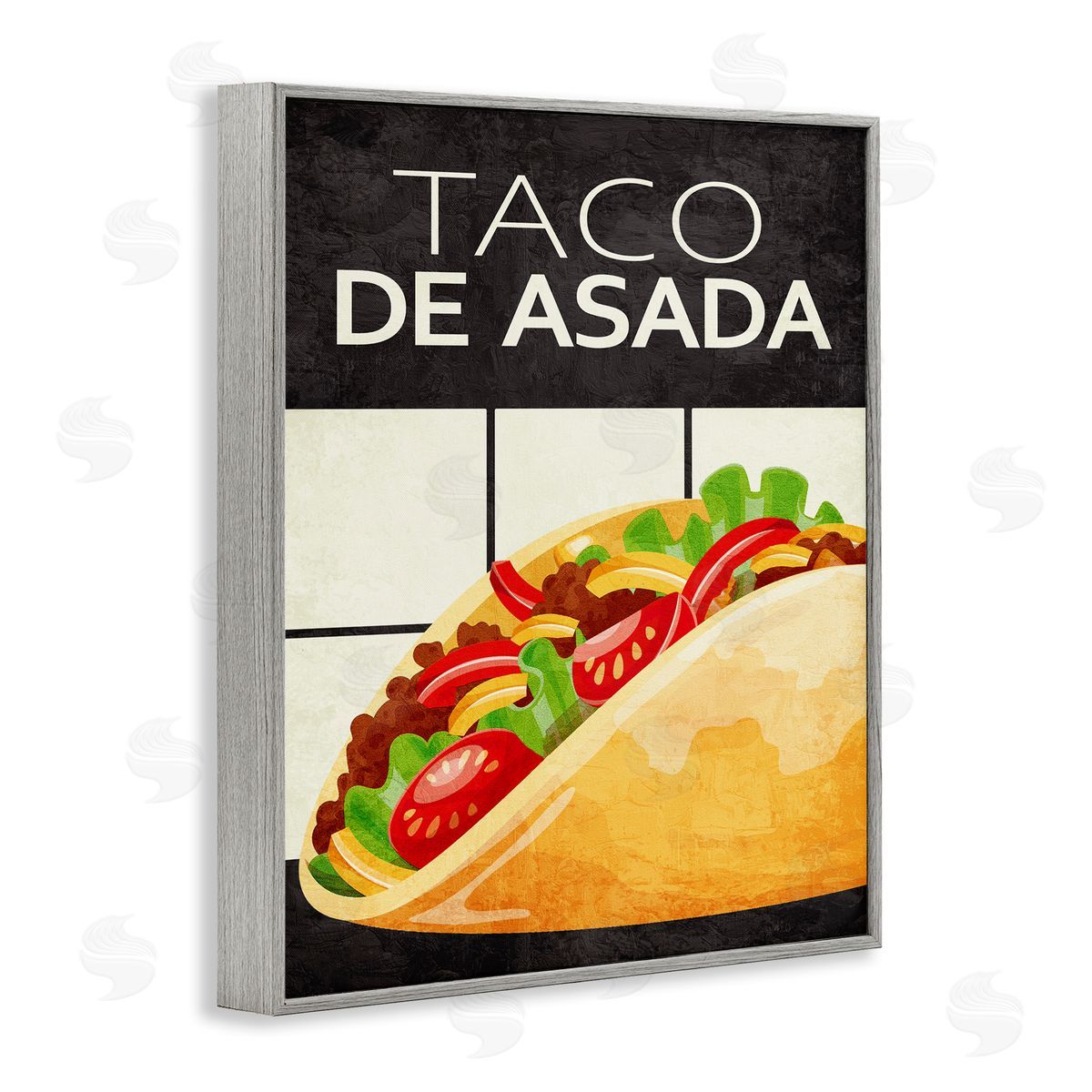 Taco Classic Meal Grey Frame Print Wall Art, Home Decor by Kim Allen