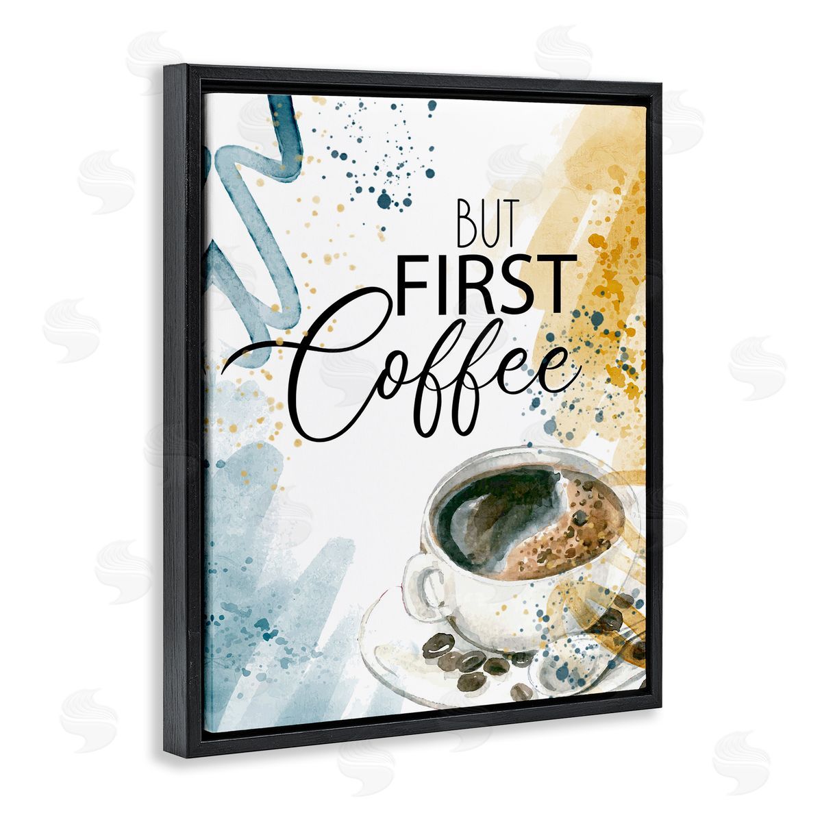 Modern But First Coffee Black Floating Frame Canvas Wall Art, Home Decor by Kim Allen