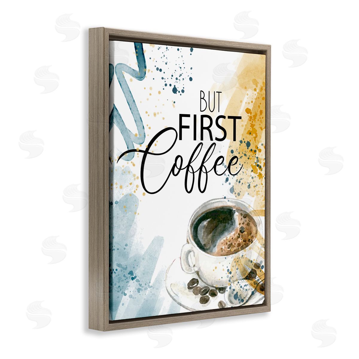 Modern But First Coffee Brown Floating Frame Canvas Wall Art, Home Decor by Kim Allen