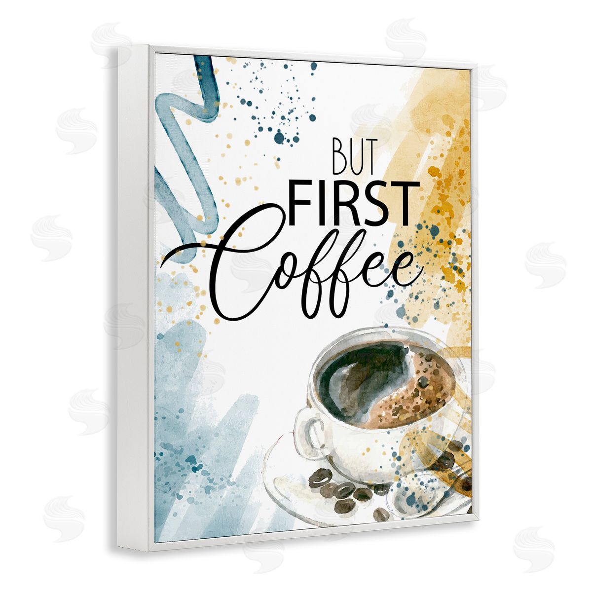 Modern But First Coffee White Frame Print Wall Art, Home Decor by Kim Allen