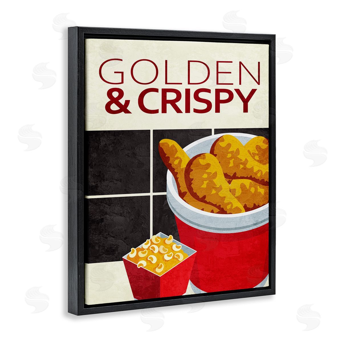 Golden & Crispy Fried Food Black Floating Frame Canvas Wall Art, Home Decor by Kim Allen