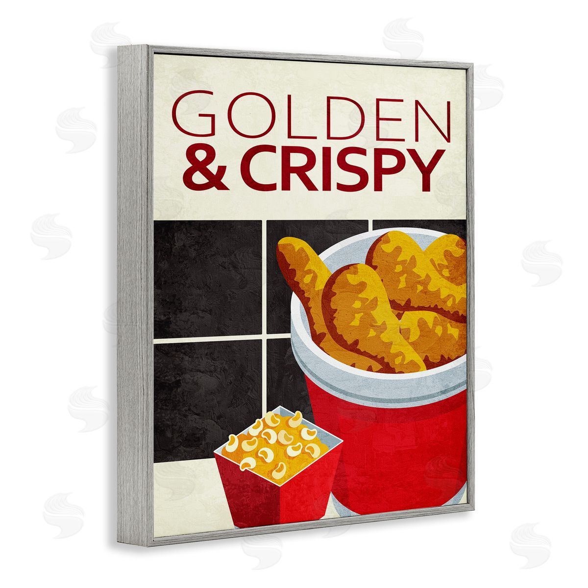 Golden & Crispy Fried Food Grey Frame Print Wall Art, Home Decor by Kim Allen