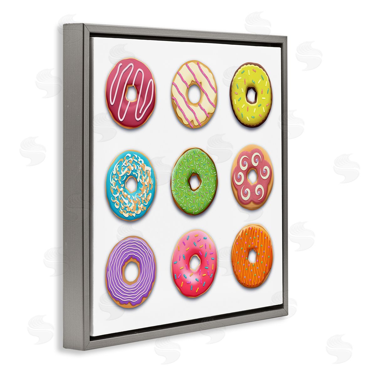 Colorful Mixed Donuts Grey Floating Frame Canvas Wall Art, Home Decor by Marcus Prime