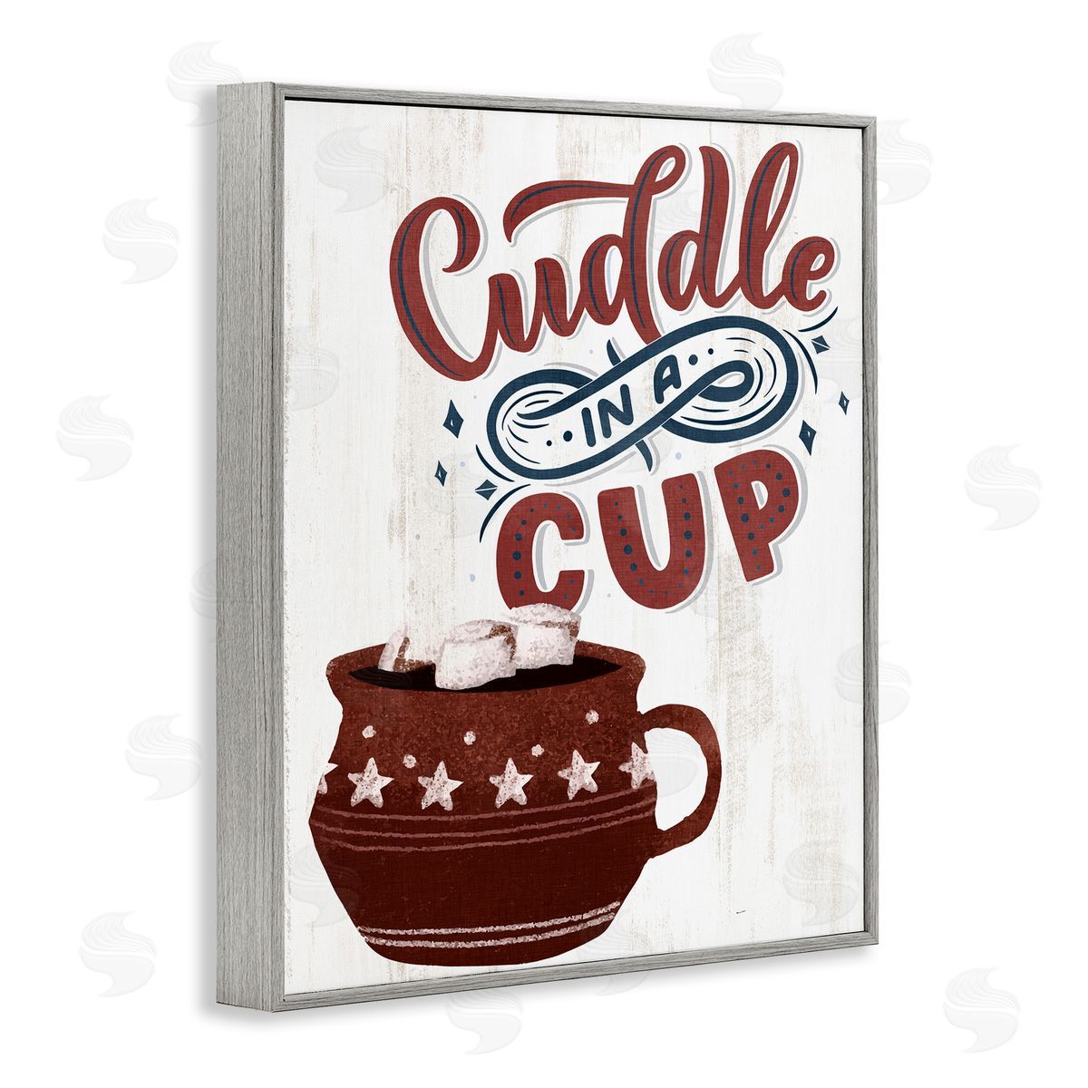 Cuddle In A Cup Cocoa Grey Frame Print Wall Art, Home Decor by Kim Allen