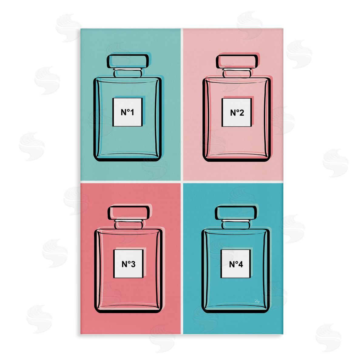 Pink & Blue Perfumes Canvas Wall Art, Home Decor by Martina Pavlova