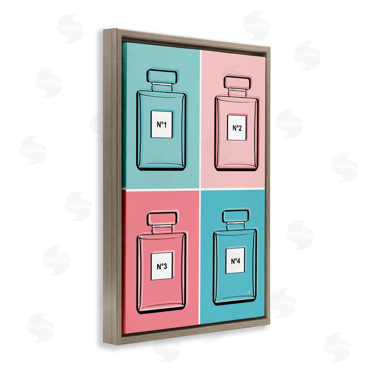 Pink & Blue Perfumes Brown Floating Frame Canvas Wall Art, Home Decor by Martina Pavlova