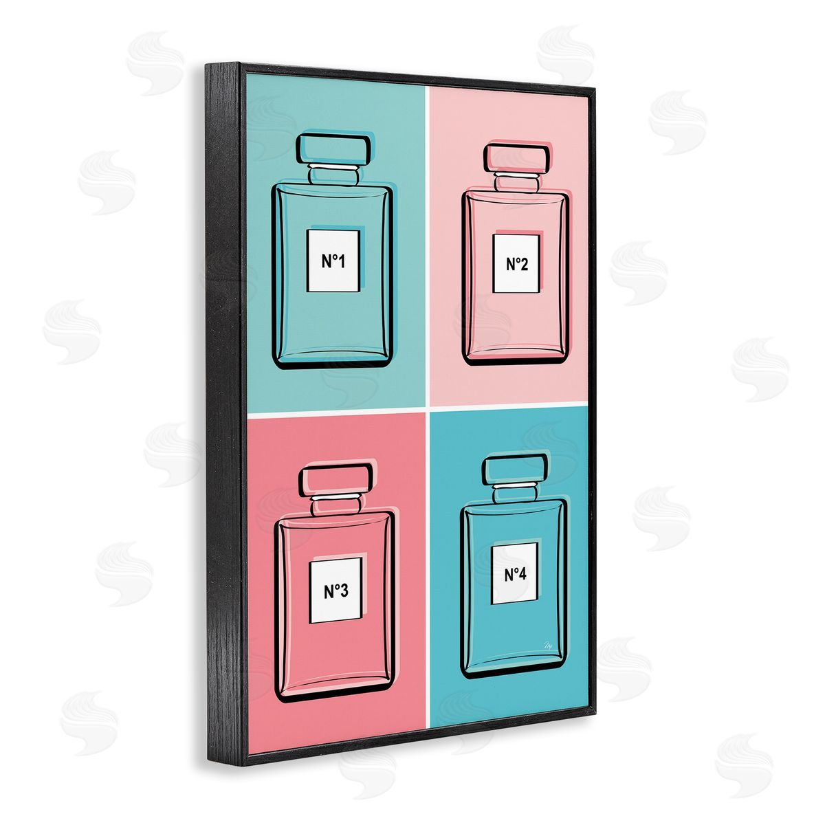 Pink & Blue Perfumes Black Frame Print Wall Art, Home Decor by Martina Pavlova