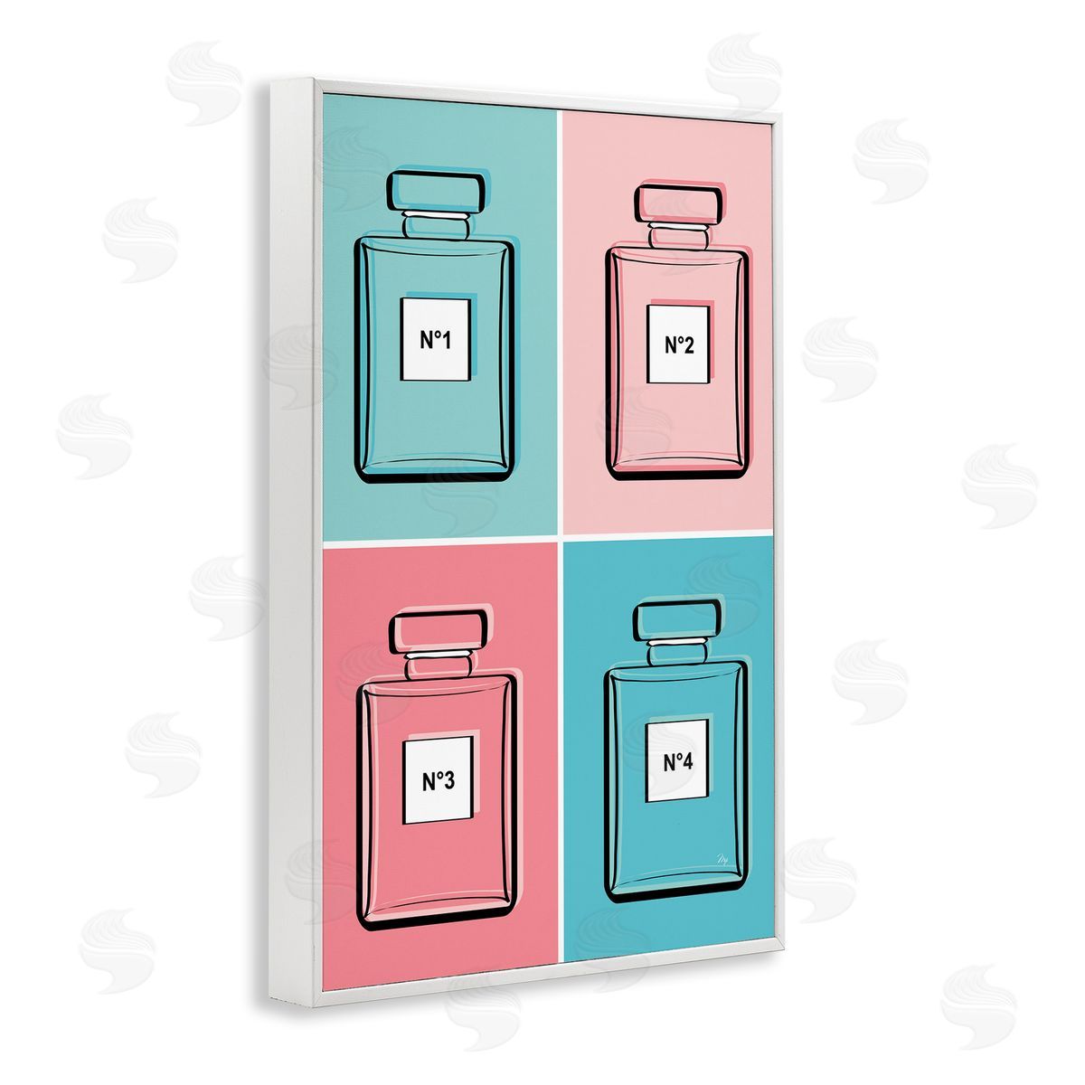 Pink & Blue Perfumes White Frame Print Wall Art, Home Decor by Martina Pavlova