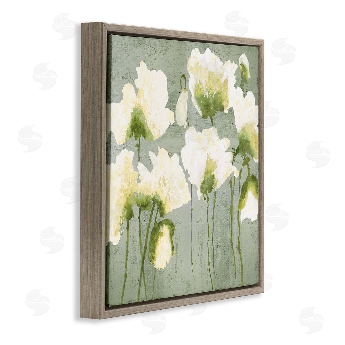 Modern White Flower Blooms Brown Floating Frame Canvas Wall Art, Home Decor by Vanessa Austin