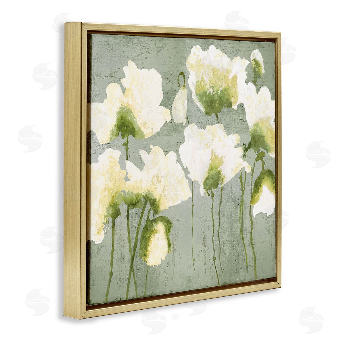 Modern White Flower Blooms Gold Floating Frame Canvas Wall Art, Home Decor by Vanessa Austin