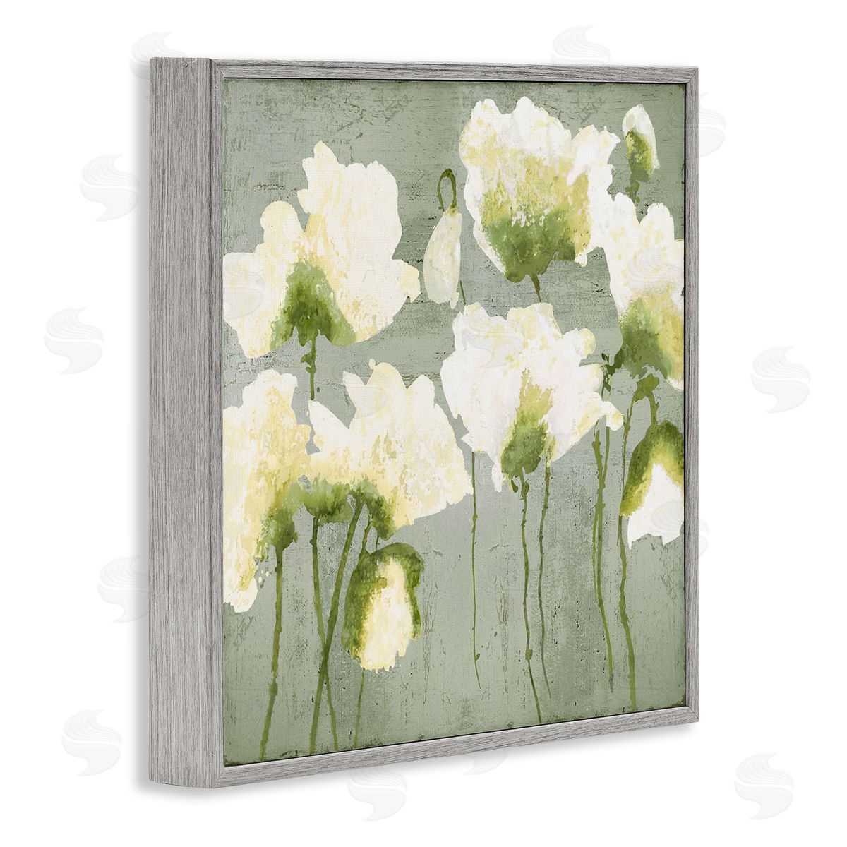 Modern White Flower Blooms Grey Frame Print Wall Art, Home Decor by Vanessa Austin
