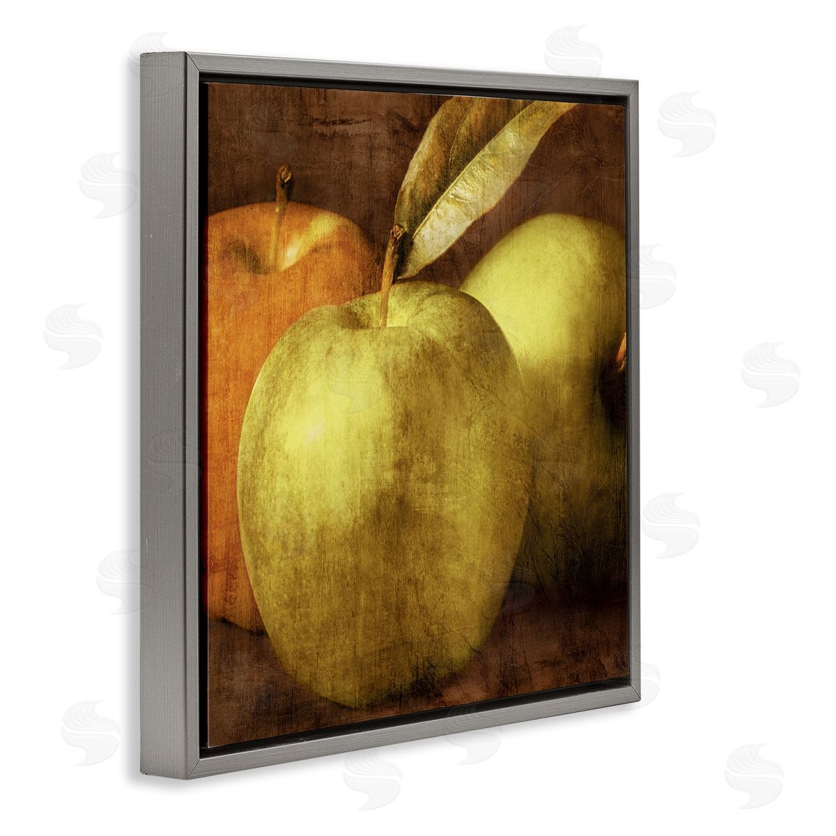 Vintage Apples Close Up Grey Floating Frame Canvas Wall Art, Home Decor by Caroline Kelly