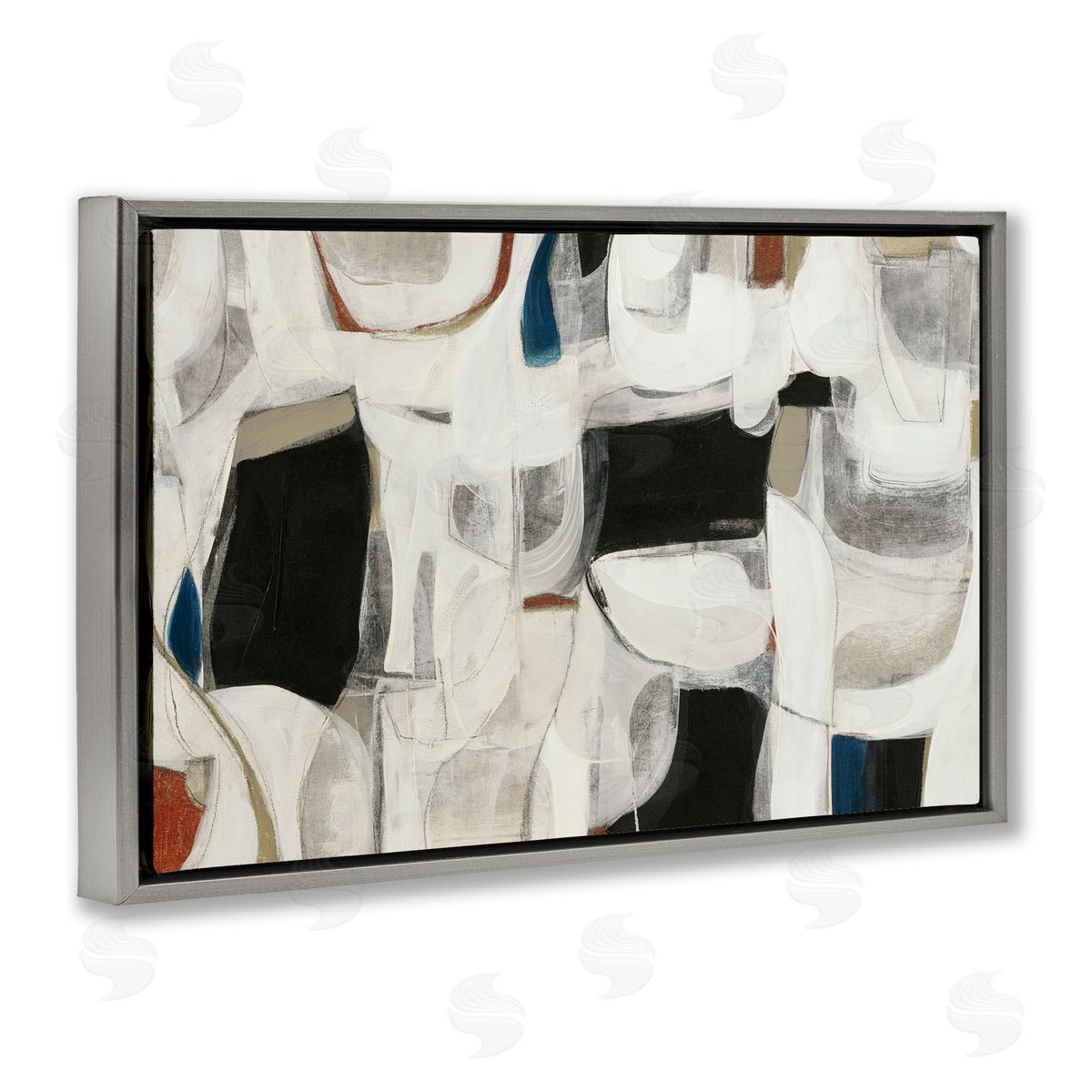 Dynamic Earthy Shapes Grey Floating Frame Canvas Wall Art, Home Decor by Kippi Leonard