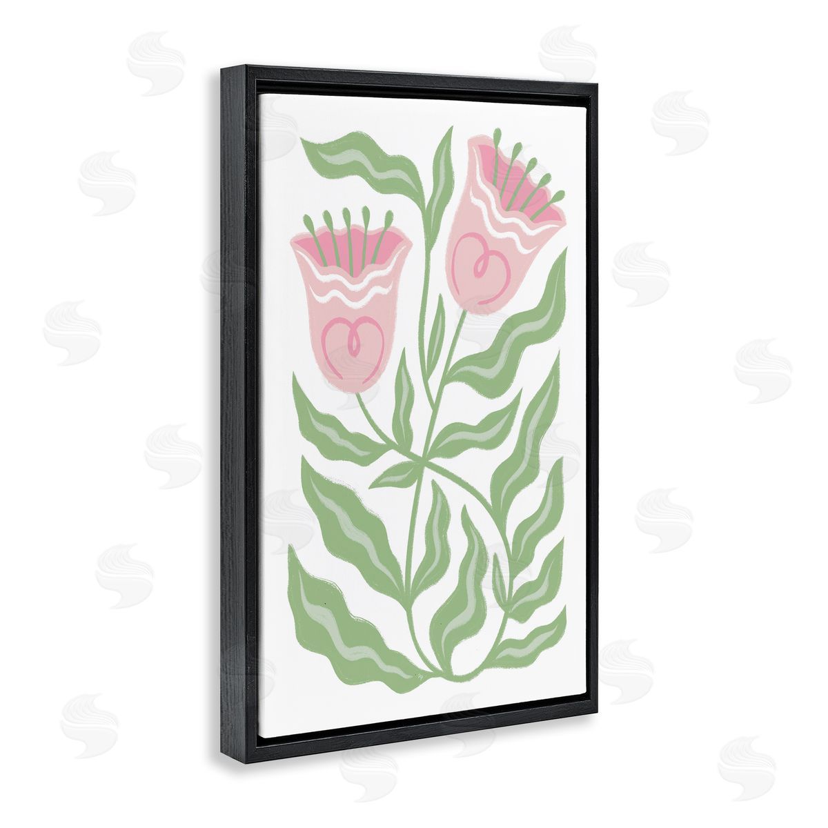 Pink Tulip Twin Blossoms Black Floating Frame Canvas Wall Art, Home Decor by Martina Pavlova