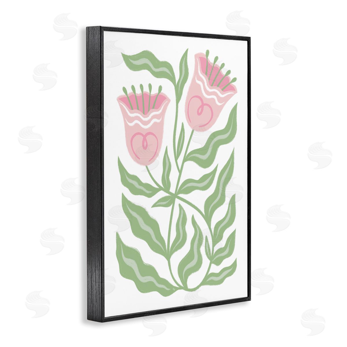 Pink Tulip Twin Blossoms Black Frame Print Wall Art, Home Decor by Martina Pavlova