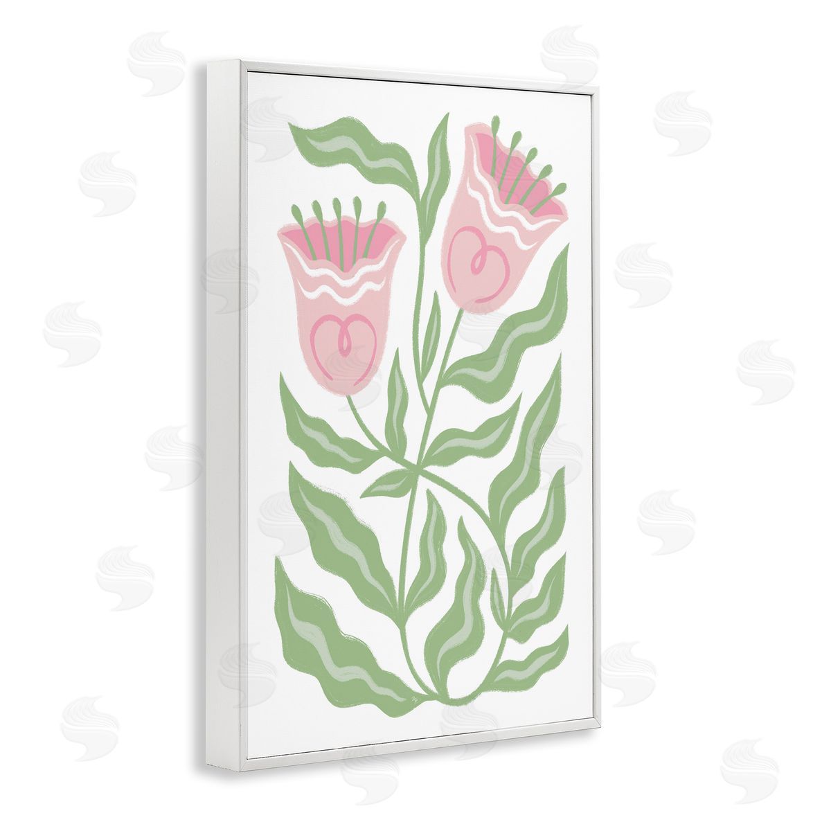 Pink Tulip Twin Blossoms White Frame Print Wall Art, Home Decor by Martina Pavlova