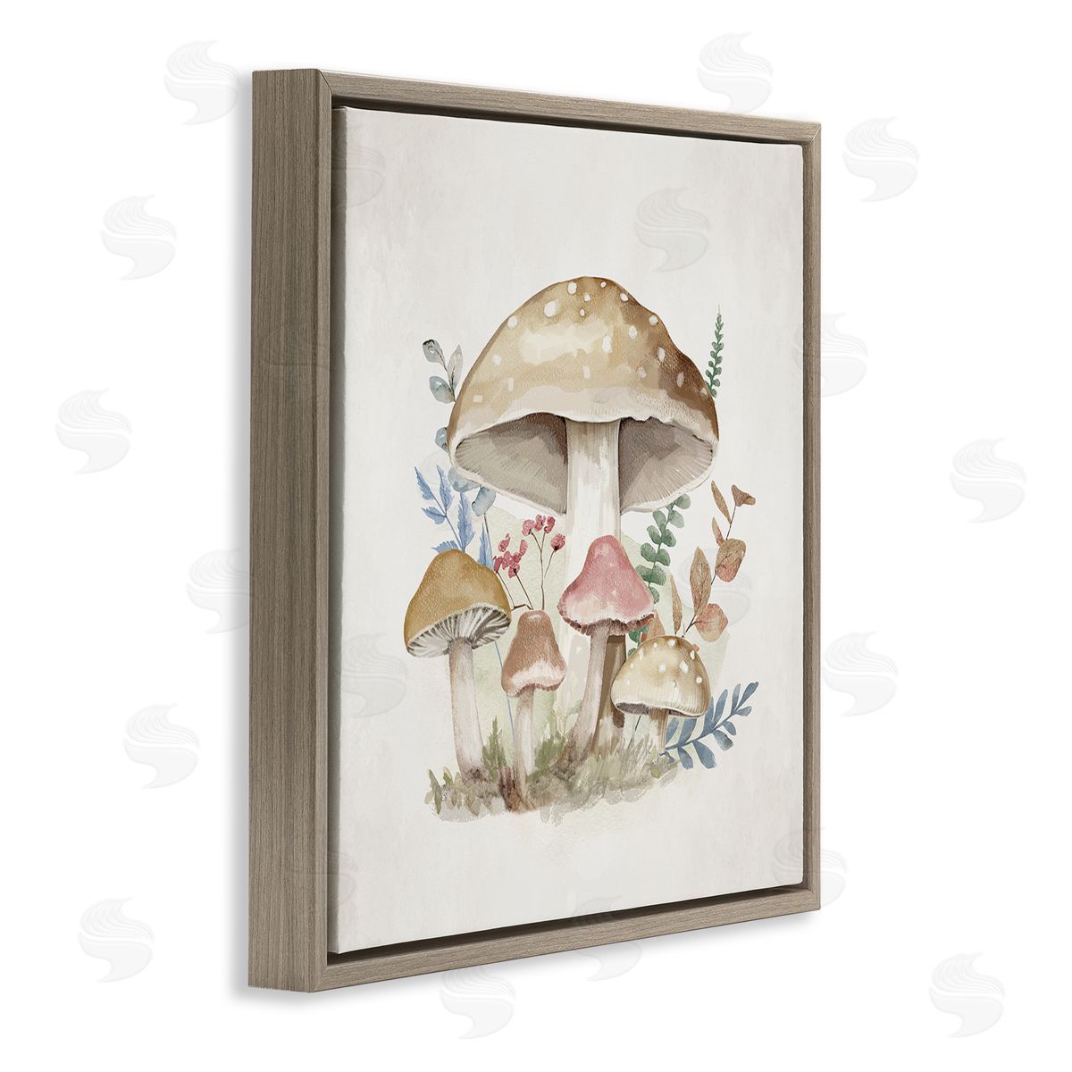 Neutral Cottage Mushrooms Brown Floating Frame Canvas Wall Art, Home Decor by Mollie B.