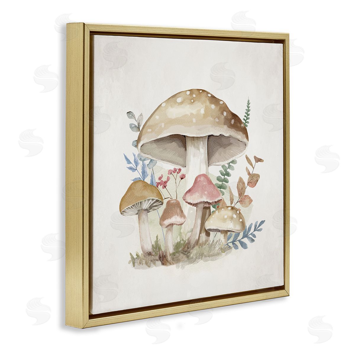 Neutral Cottage Mushrooms Gold Floating Frame Canvas Wall Art, Home Decor by Mollie B.