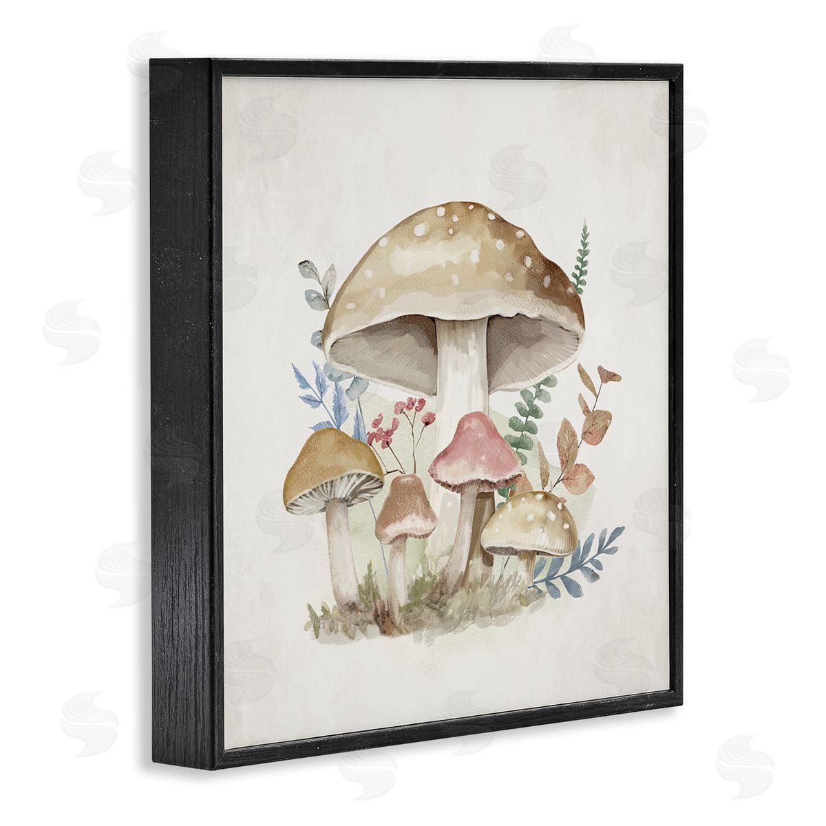 Neutral Cottage Mushrooms Black Frame Print Wall Art, Home Decor by Mollie B.