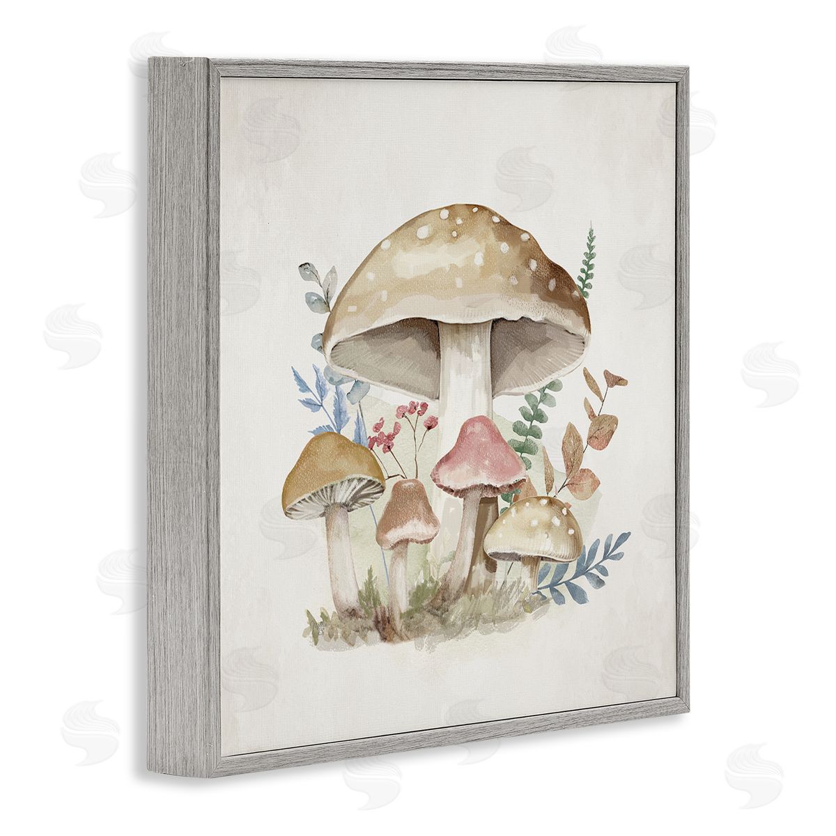 Neutral Cottage Mushrooms Grey Frame Print Wall Art, Home Decor by Mollie B.