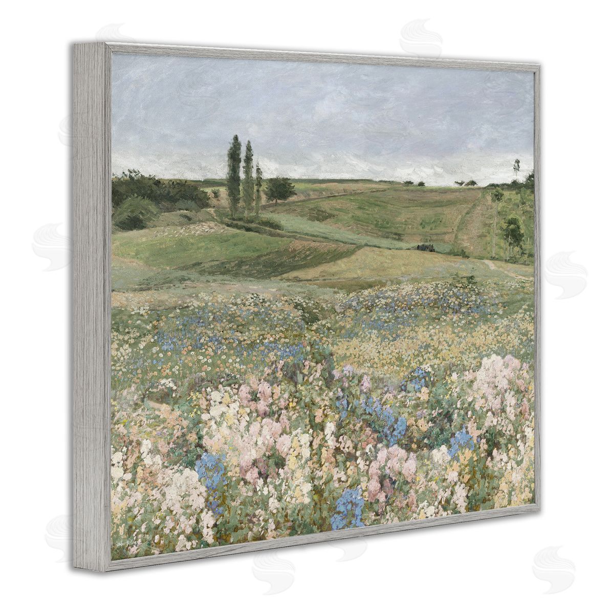 Charming Pastoral Meadow View Grey Frame Print Wall Art, Home Decor by Amber Sterling