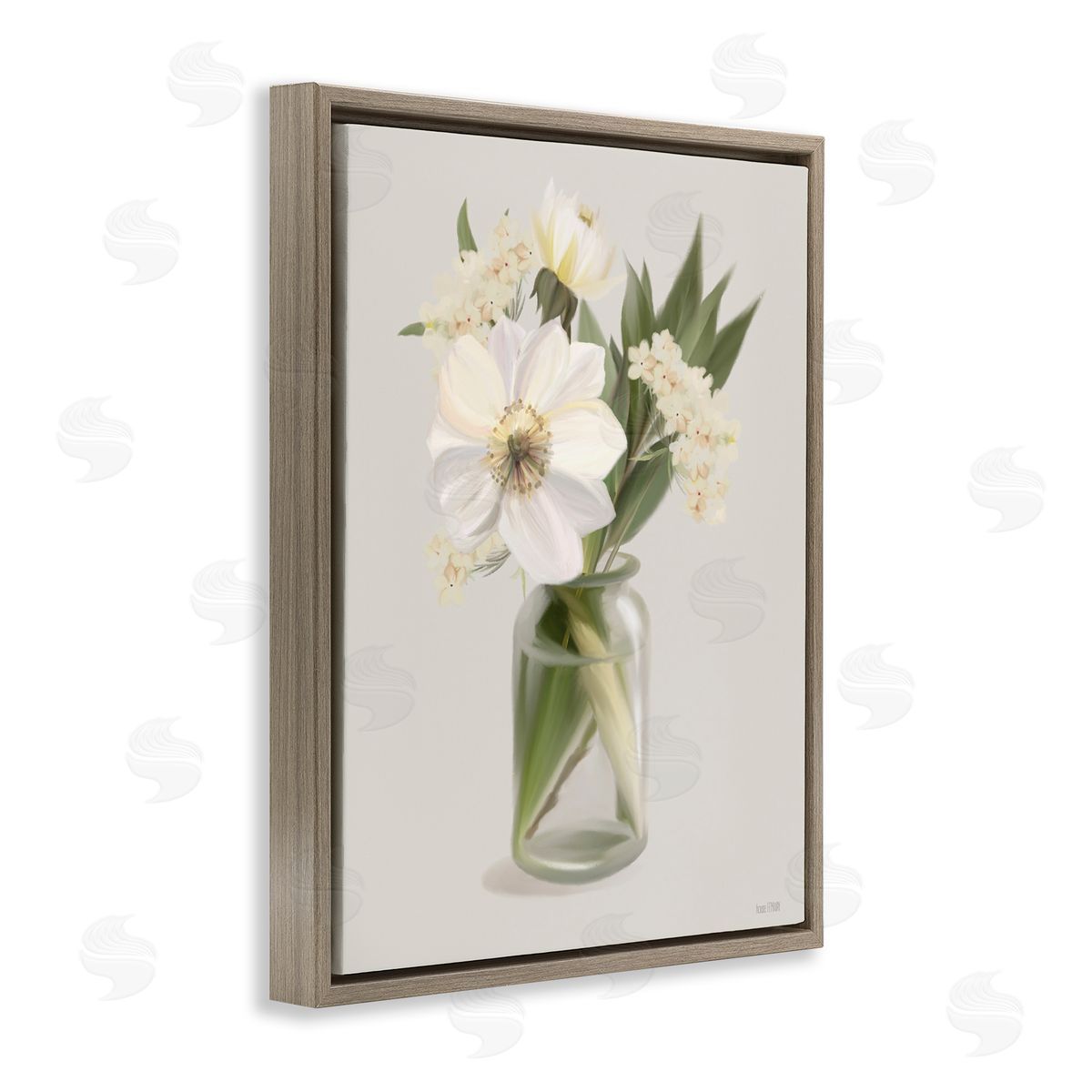 Spring Flower Bundle Vase Brown Floating Frame Canvas Wall Art, Home Decor by House Fenway