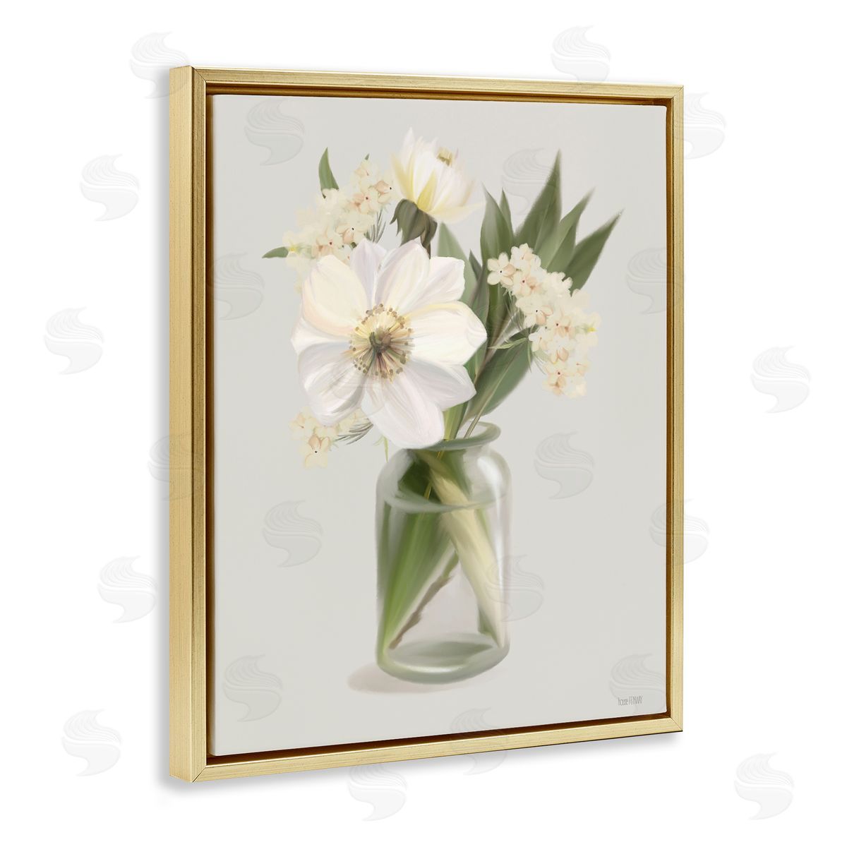 Spring Flower Bundle Vase Gold Floating Frame Canvas Wall Art, Home Decor by House Fenway