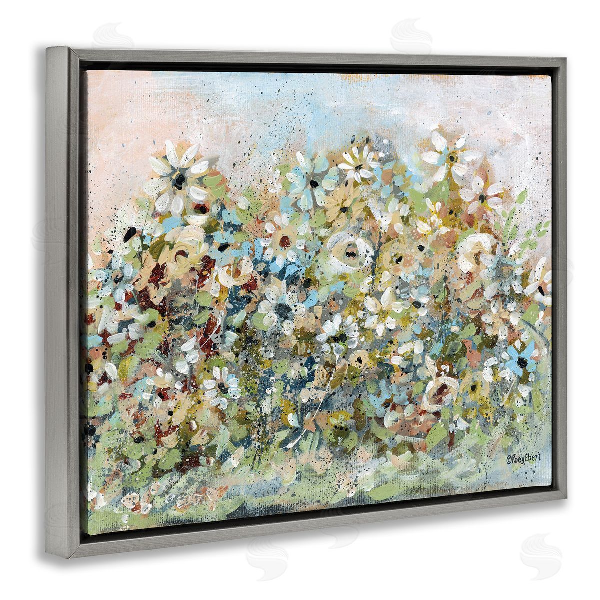 Bold Garden Blooms Grey Floating Frame Canvas Wall Art, Home Decor by Roy Ebert