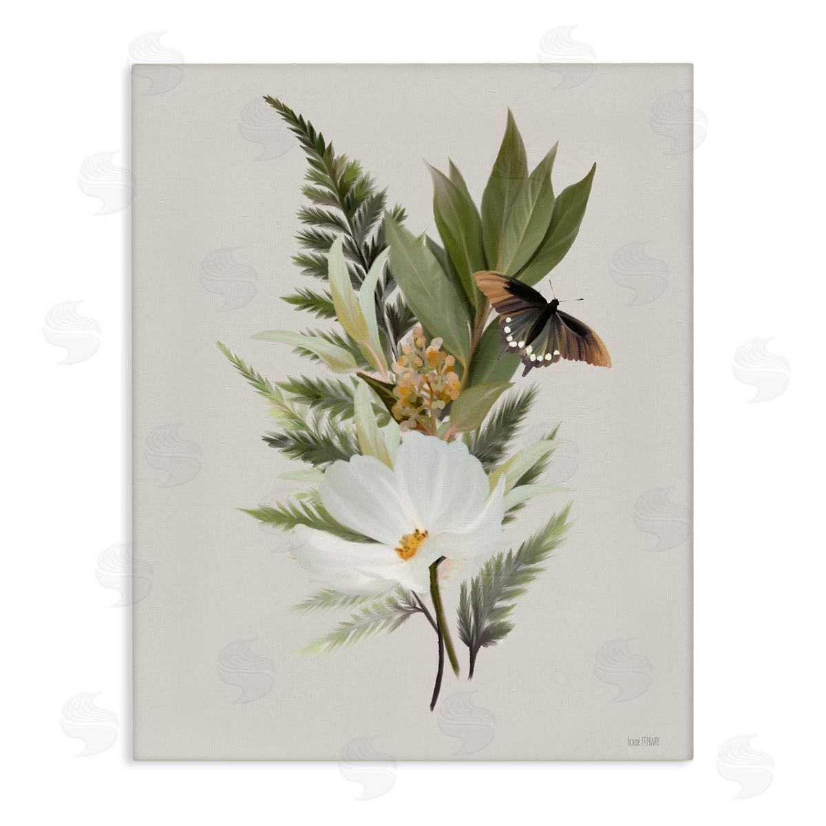 Flower Sprigs & Butterfly Canvas Wall Art, Home Decor by House Fenway