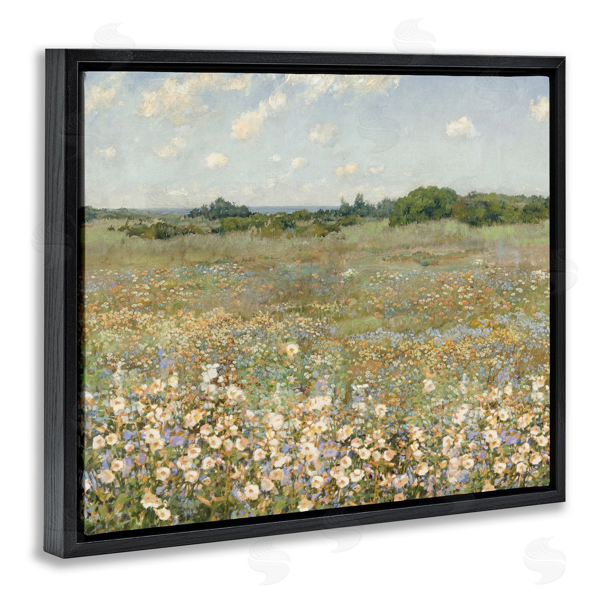 Vast Flower Speckled Meadow Black Floating Frame Canvas Wall Art, Home Decor by Amber Sterling