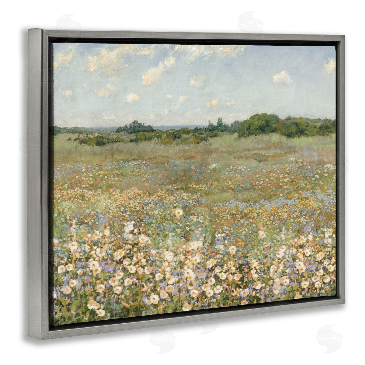 Vast Flower Speckled Meadow Grey Floating Frame Canvas Wall Art, Home Decor by Amber Sterling