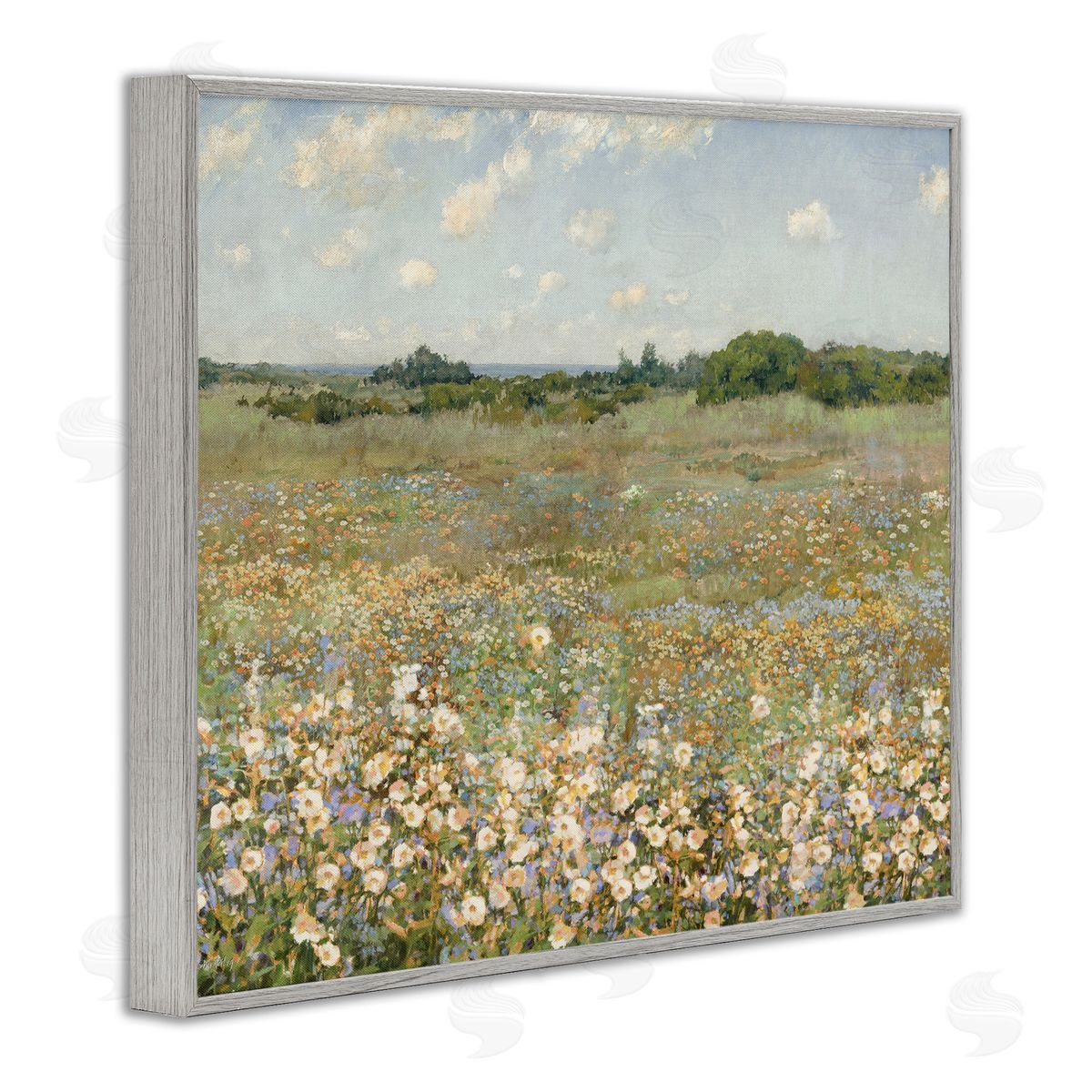 Vast Flower Speckled Meadow Grey Frame Print Wall Art, Home Decor by Amber Sterling
