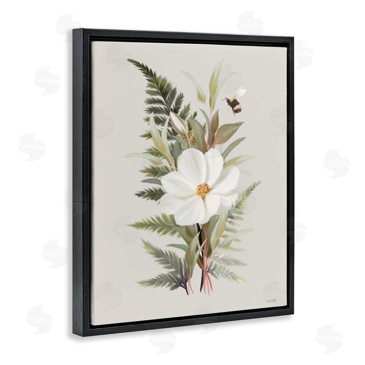 Bumble Bee & Flower Black Floating Frame Canvas Wall Art, Home Decor by House Fenway