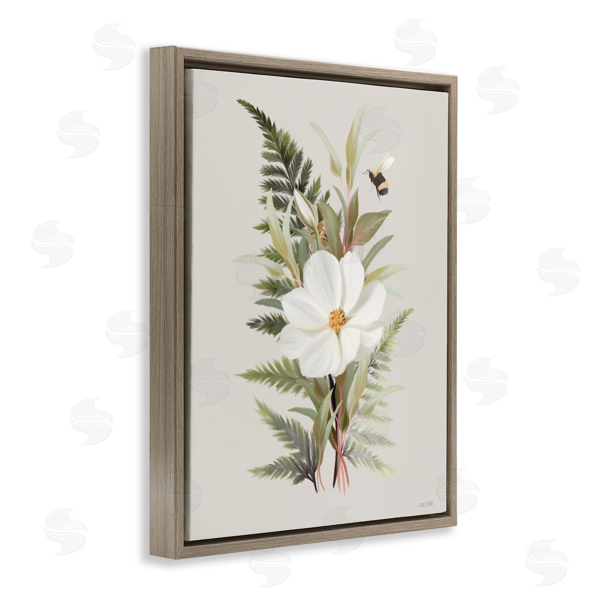 Bumble Bee & Flower Brown Floating Frame Canvas Wall Art, Home Decor by House Fenway