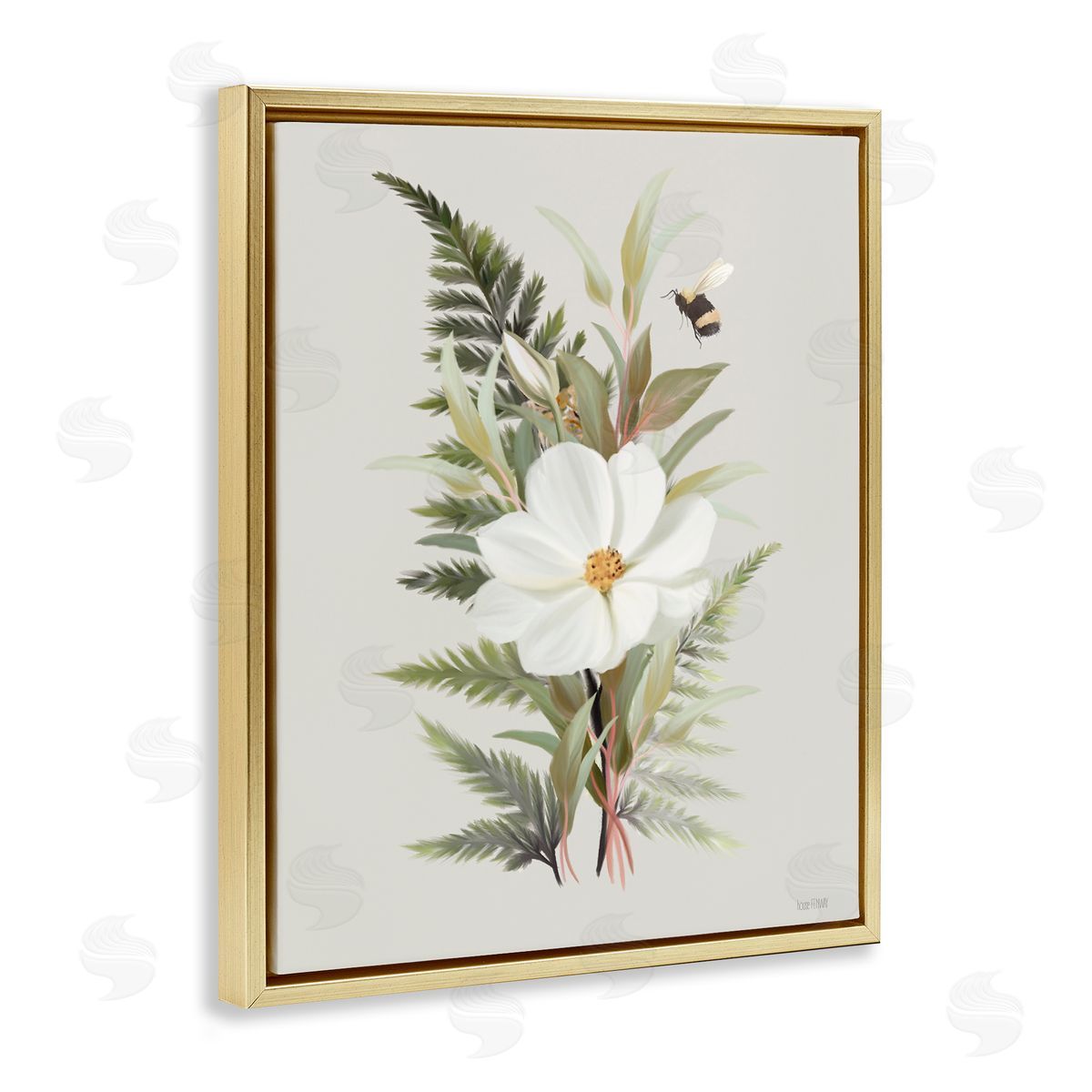 Bumble Bee & Flower Gold Floating Frame Canvas Wall Art, Home Decor by House Fenway