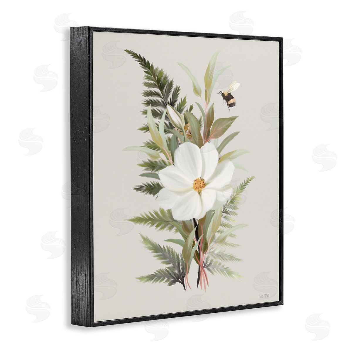 Bumble Bee & Flower Black Frame Print Wall Art, Home Decor by House Fenway