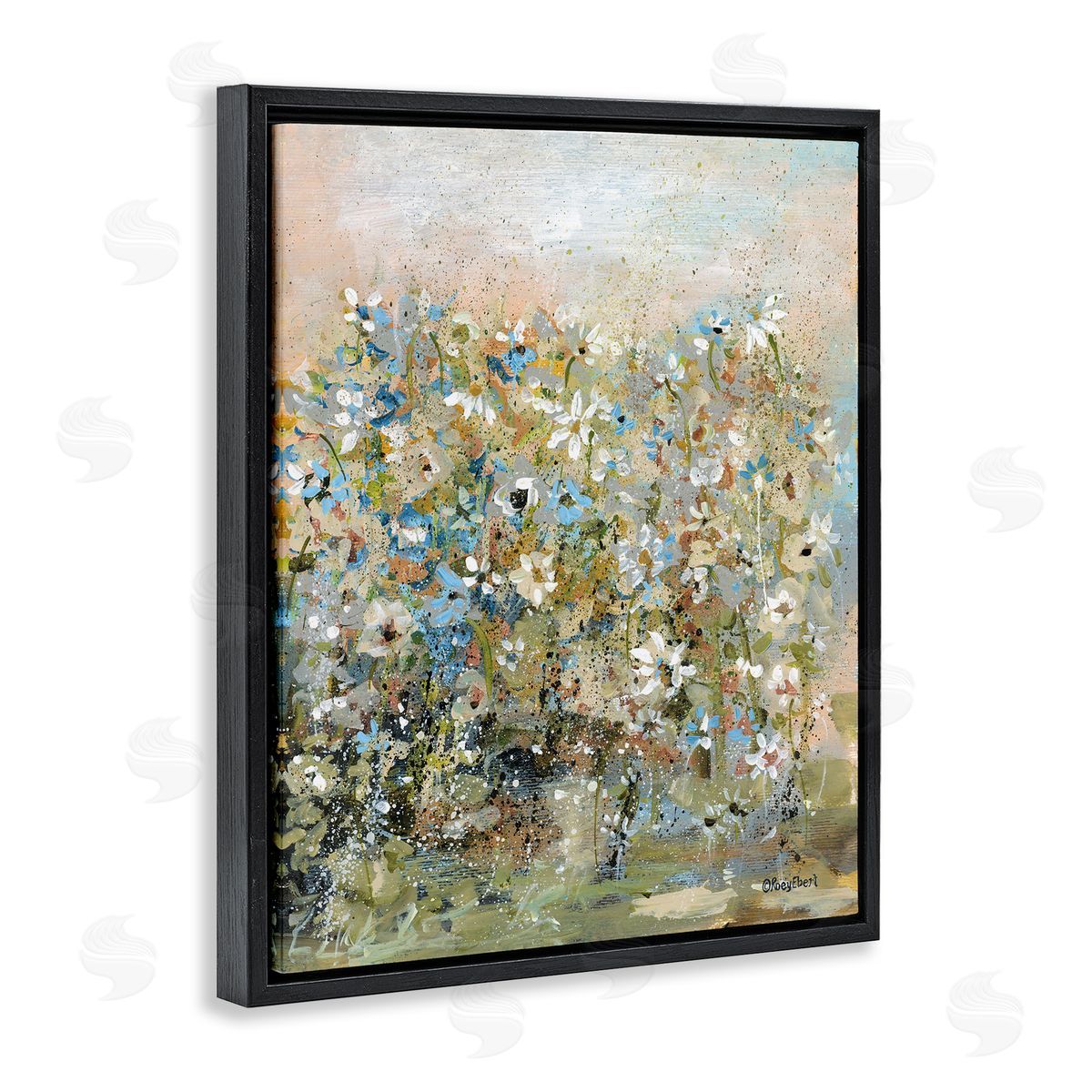 Speckled Garden Flowers Black Floating Frame Canvas Wall Art, Home Decor by Roy Ebert