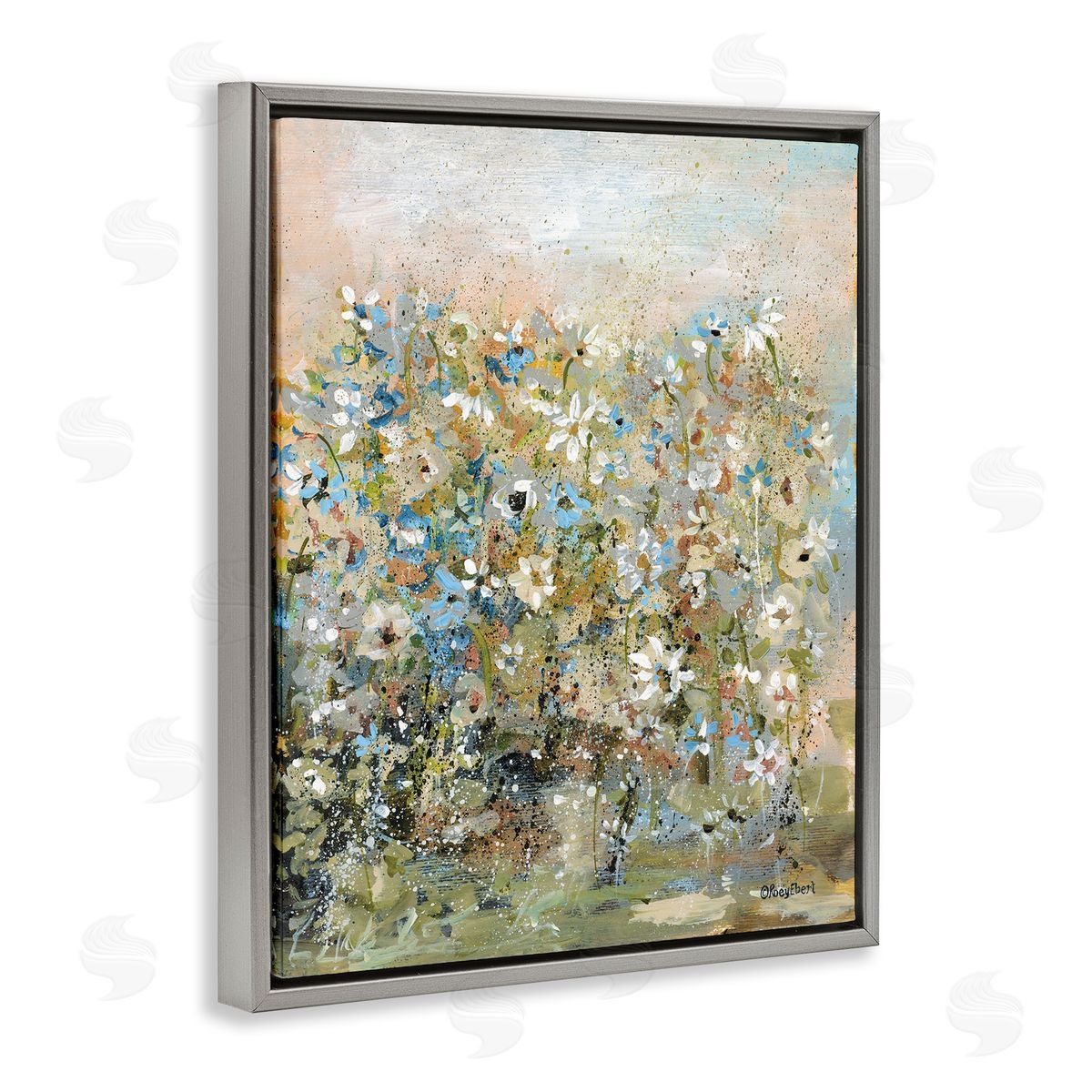 Speckled Garden Flowers Grey Floating Frame Canvas Wall Art, Home Decor by Roy Ebert