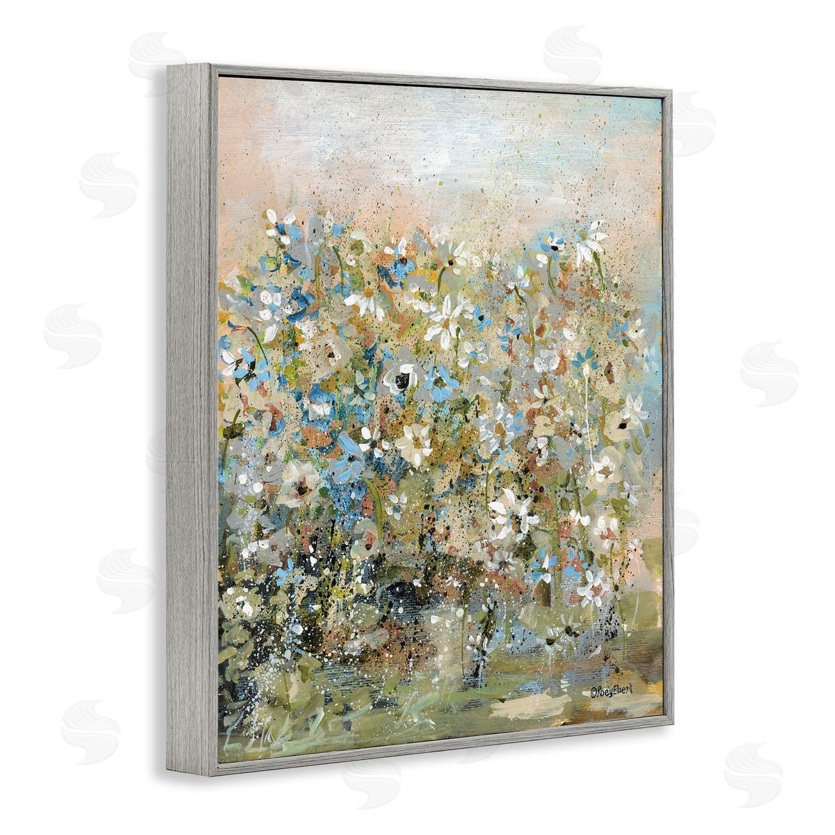 Speckled Garden Flowers Grey Frame Print Wall Art, Home Decor by Roy Ebert