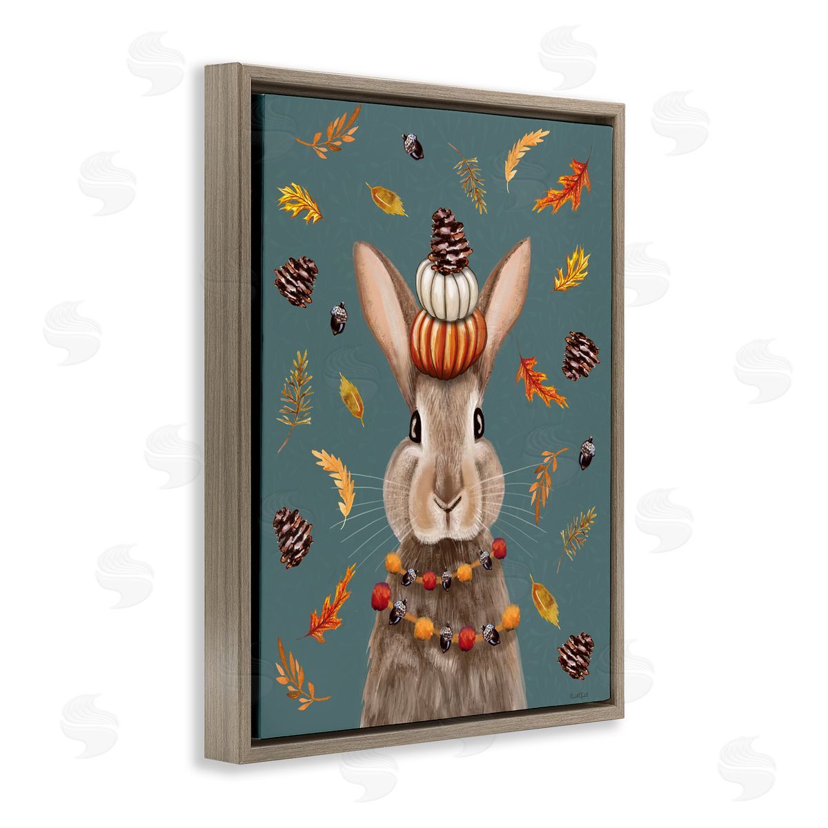 Festive Autumnal Hare Brown Floating Frame Canvas Wall Art, Home Decor by Elizabeth Tyndall