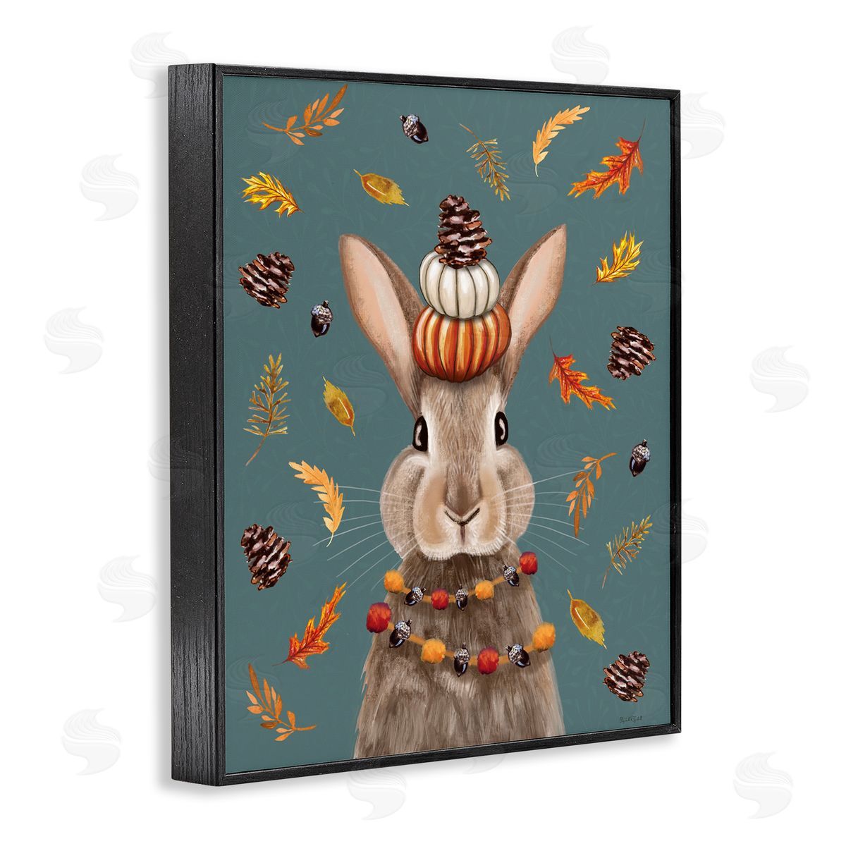 Festive Autumnal Hare Black Frame Print Wall Art, Home Decor by Elizabeth Tyndall