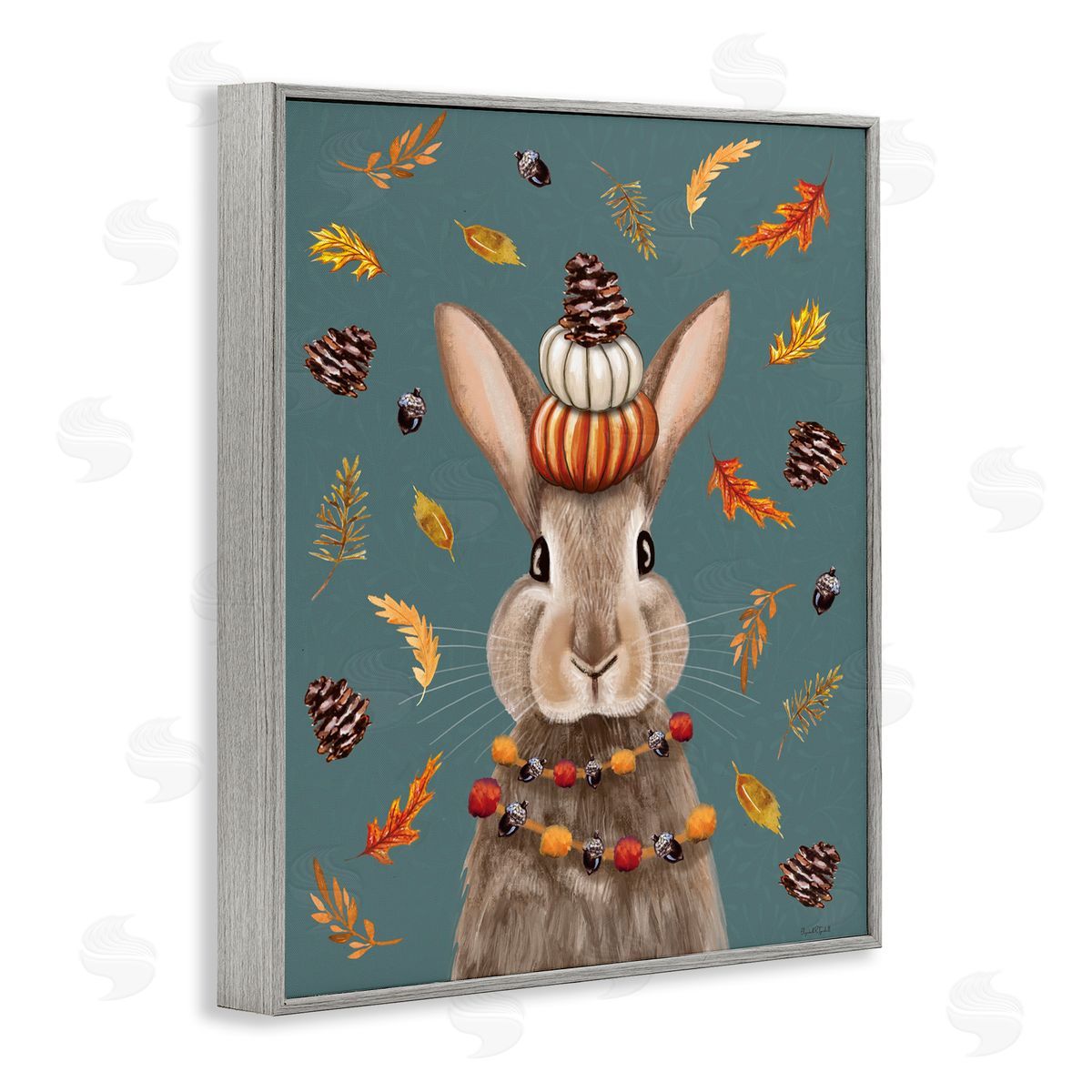 Festive Autumnal Hare Grey Frame Print Wall Art, Home Decor by Elizabeth Tyndall