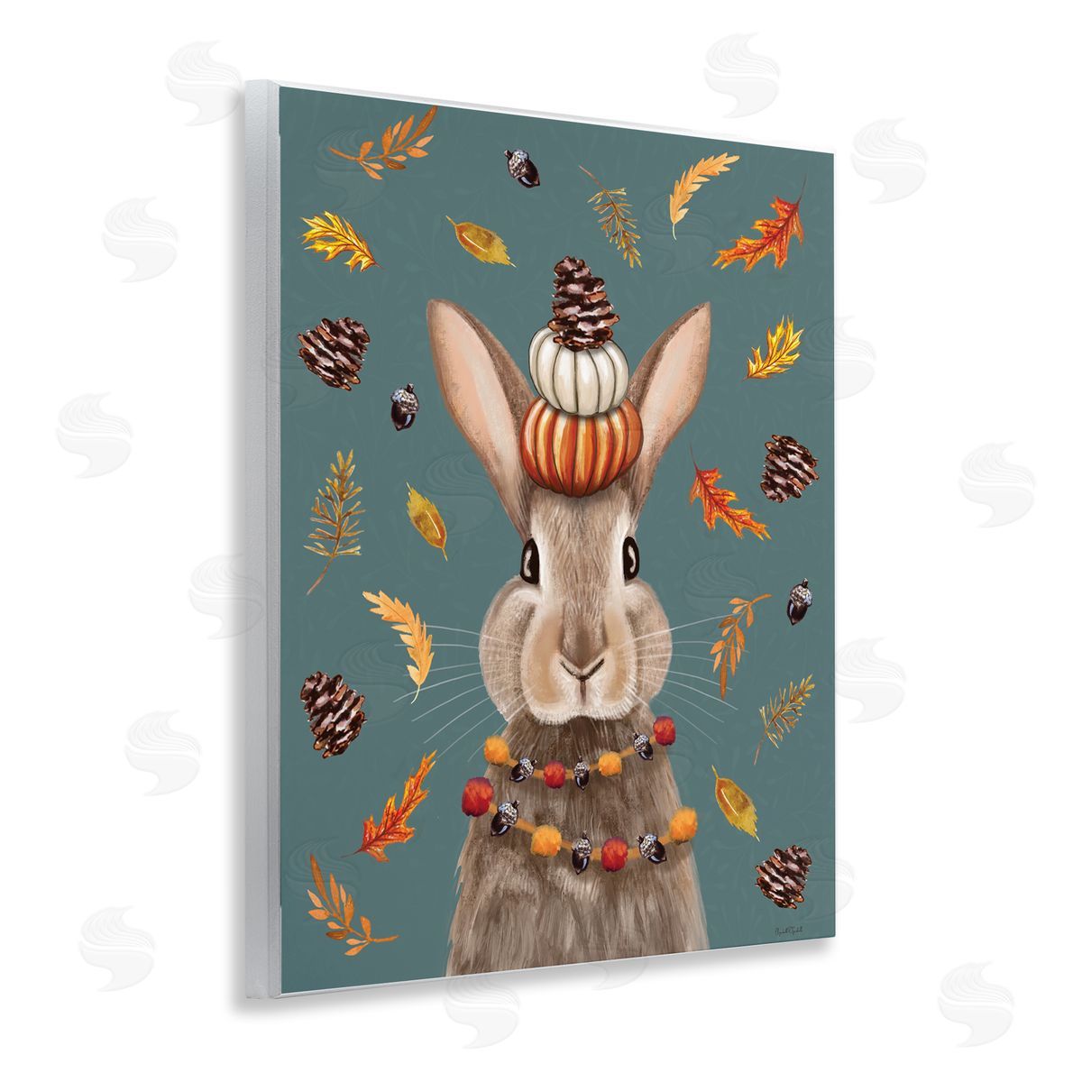 Festive Autumnal Hare Wood Plaque Wall Art, Home Decor by Elizabeth Tyndall