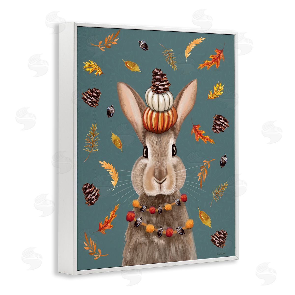 Festive Autumnal Hare White Frame Print Wall Art, Home Decor by Elizabeth Tyndall